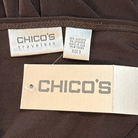 Chico’s Travelers Lauder NWT Women’s 0 US S Fudge Brown Stretch Asymmetrical Top - Picture 5 of 7